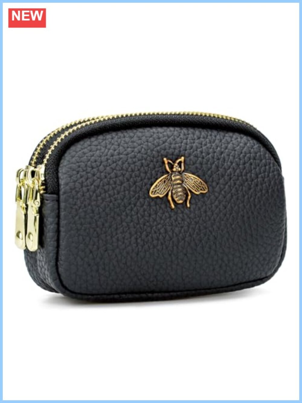 Leather Coin Purse Small 2 Zipper Change Wallet Key Ring Card Cash Holder Pouch